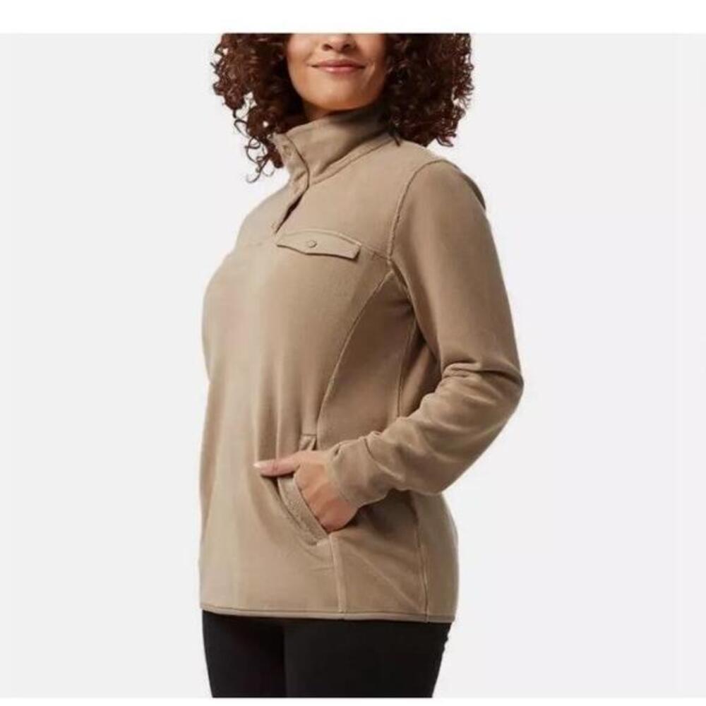 32 Degrees Heat Women's Midweight Snap Fleece Pullover, SZ XXL OLIVE BEIGE Q9